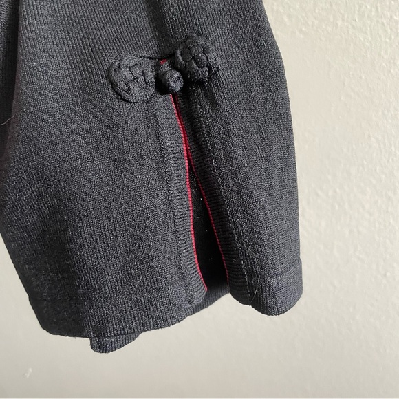Vintage 90s Dalia Black Mandarin Collar Sweater w Red Trim Details & Bell Sleeve - Picture 8 of 16